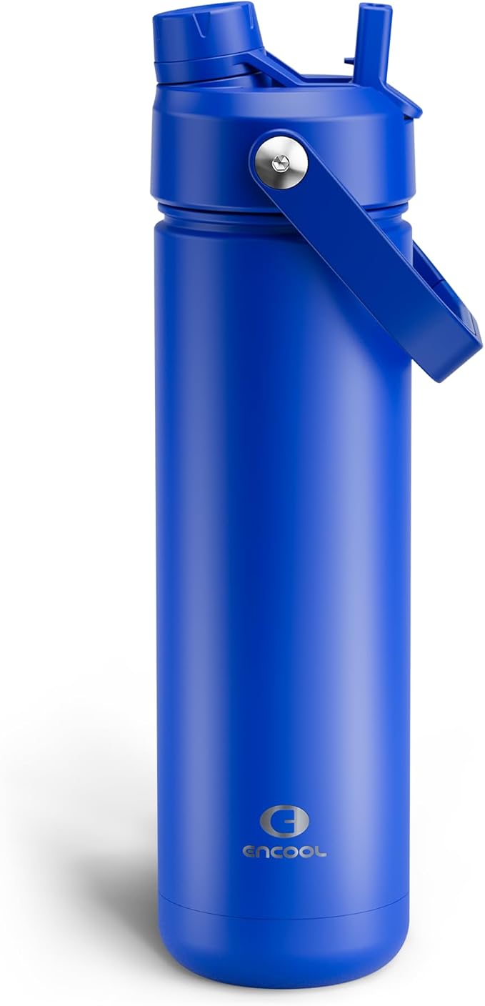 Insulated Water Bottle with Straw Stainless Steel Water Bottle, Leak-Proof, BPA-Free, Double Wall Vacuum Keeps Cold for 24 Hours for Sports, Travel, School (26 oz, Royal Blue)