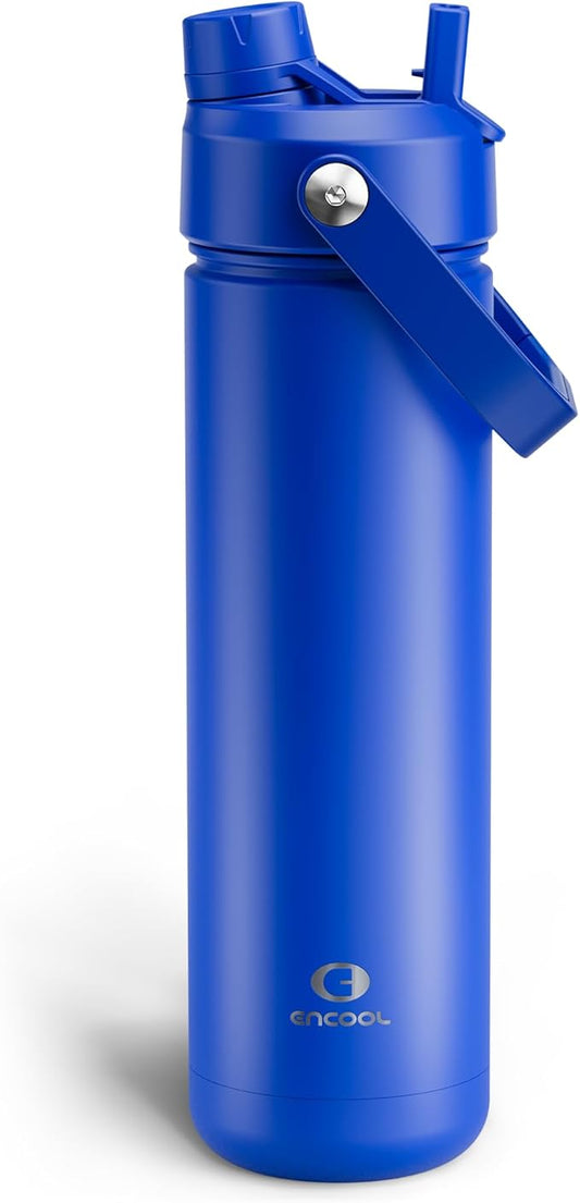Insulated Water Bottle with Straw Stainless Steel Water Bottle, Leak-Proof, BPA-Free, Double Wall Vacuum Keeps Cold for 24 Hours for Sports, Travel, School (26 oz, Royal Blue)