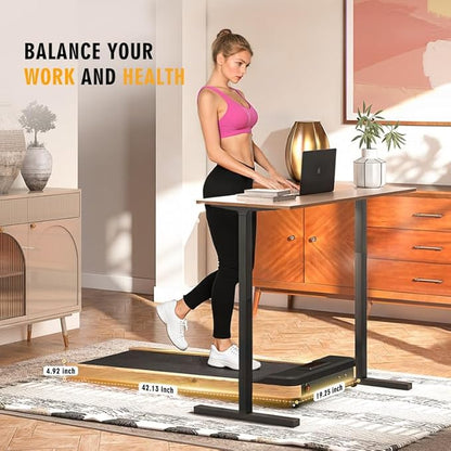 Maksone Portable Walking Pad with Remote Control,Wooden Office Treadmill for Home&Work，LED Dispaly Under Desk Treadmill