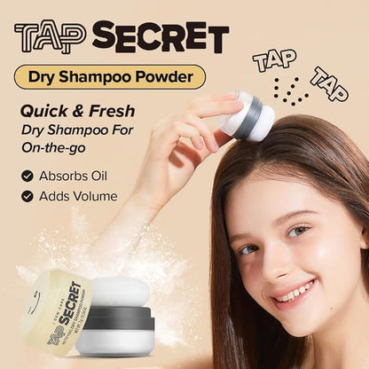 I DEW CARE Tap Secret Dry Shampoo Powder with Biotin - Tap Secret Original Duo set | Strengthening & Volumizing, Refillable, Travel size, Non-aerosol, Brunette, Korean Ginseng, 0.24 Oz x 2ea