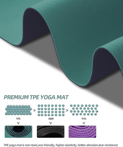 COOLMOON Yoga Mat Non Slip, Anti-Tear 1/4 Thick TPE Yoga Mats for Women and Men, 72"x24" Exercise & Fitness Mat with Carrying Strap, Workout Mats for Yoga, Pilates and Floor Exercise
