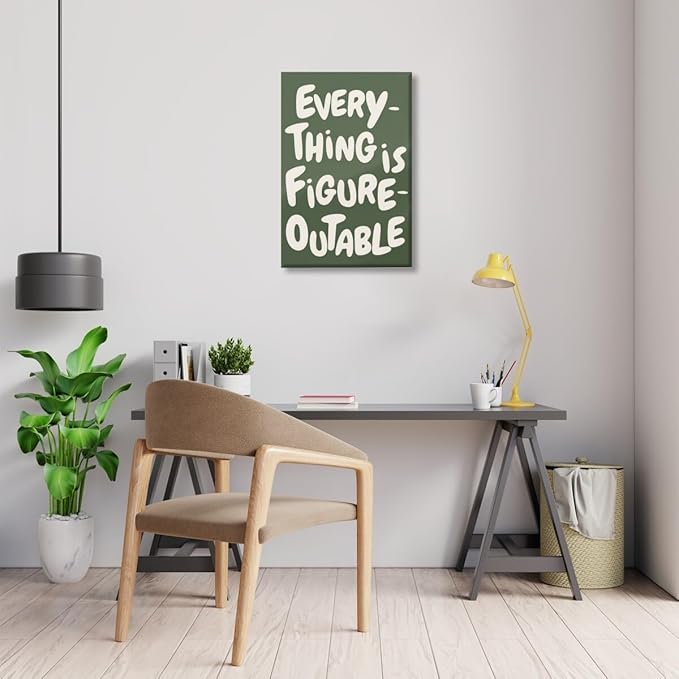 Everything is Figureoutable Motivational Canvas Wall Art Print Uplifting Quote Inspirational Art Poster Green Office Affirmation Wall Decor Minimalist Picture Painting Home Decor 20x30inch Unframed