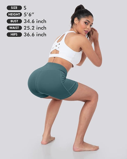 LZYVOO Biker Spandex Shorts Women, High Waisted Tummy Control Workout Yoga Shorts with Pockets