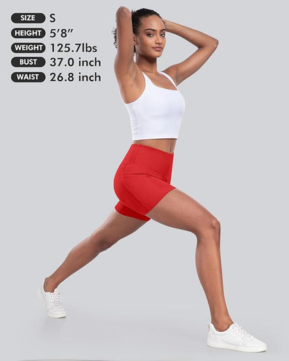 CHRLEISURE Womens Biker Yoga Shorts with Pockets: High Waisted Tummy Control Spandex Workout Athletic Gym Shorts 4 Packs