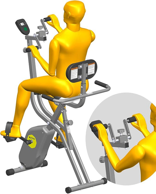 Folding Exercise Bike - Stationary Bikes for Home Use, Arms and Feet Workout, Foldable Indoor Cycling Machine - Magnetic with 8-Level Adjustable Resistance and 300 lbs Capacity