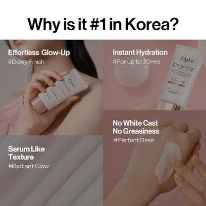 [2 ea] d'alba Piedmont Waterfull Tone-Up Sunscreen Serum BROAD SPECTRUM SPF 50 + Korean Sunscreen for Face, All Skin Tones, Sweat Proof Formula (2 x 1.69 fl.oz.)