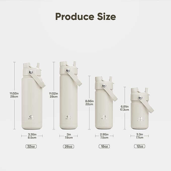 Insulated Water Bottle with Straw - Encool Stainless Steel Water Bottle, Leak-Proof, BPA-Free, Double Wall Vacuum Keeps Cold for 24 Hours for Sports, Travel, School (26 oz, Cream Moon)
