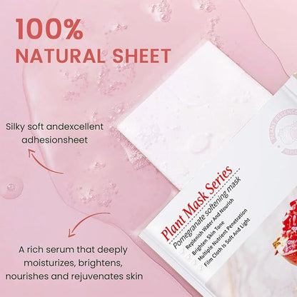AMY'S DIARY 6 PCS Real Nature Hydrating Pomegranate Face Mask, Hyaluronic Acid, Vitamin C and E, Chamomile, Korean Beauty Essence Facial Paper Sheet Mask for Skin Care Moisturizing (Pomegranate)