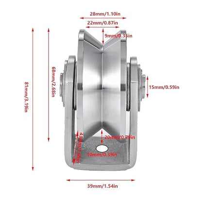 2pcs V Groove Wheel Stainless Steel Heavy Duty Wire Rope Pulley Block Sliding Gate Rollers Double Bearing Plate Caster Solid Track Rollers Wheels Fence Gate Wheel