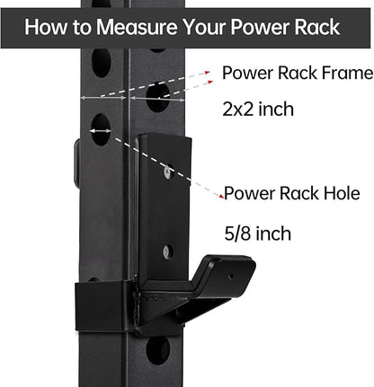 J Hooks for 2" x 2" Power Rack, Rubber Pad J-Hook for Power Cage, Bottom Reinforced Steel J Cups for Squat Rack, Heavy Duty Barbell Holder, Black