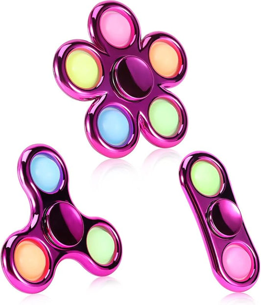 FIGROL 3 Pack Pop Fidget Spinner, Push Pop Bubble Fidget Spinner, Simple Sensory Metal-Looking Plastic Hand Spinner - Stress Reduction and Anxiety Relief for Children