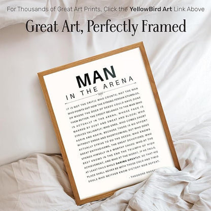 LARGE 11X14 FRAMED - Man in the Arena - Inspirational Quotes - Teddy Roosevelt Poster - Motivational Gifts for Men, Teen Boys Entrepreneur - Office, Living Room, Bedroom Wall Art Decor, Daring Greatly