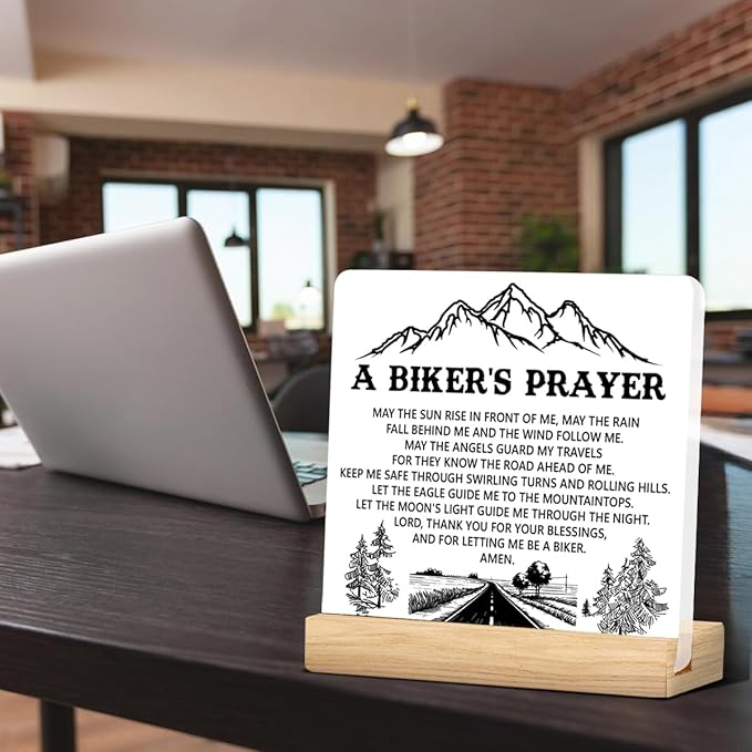 Biker Gifts, Gifts for Bike Lovers Motorcycle Rider Bikers Prayer Acrylic Desk Plaque Sign Home Decoration 4 x 4 Inches