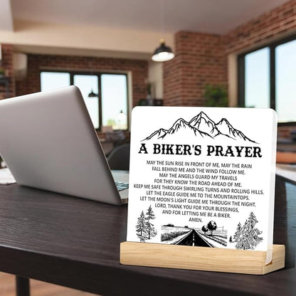 Biker Gifts, Gifts for Bike Lovers Motorcycle Rider Bikers Prayer Acrylic Desk Plaque Sign Home Decoration 4 x 4 Inches