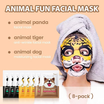 Kaely 8 Pack Animal Character Sheet Masks, Face Masks for Kids Teens Skin Care, Korean Soothe Facial Mask for All Skin Types, Girls Night Skincare Spa Party, Birthday Gifts for Women Men, Set01
