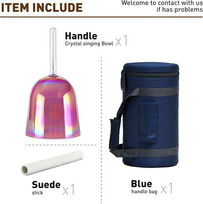 432HZ 6 Inch F Note Purple Color Quartz Handle Singing Bowl with Carry Case Bag for Sound Healing and Meditation