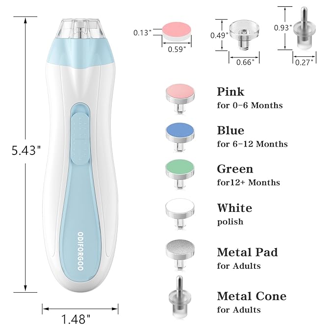 Baby Nail Trimmer Electric Baby Nail File,USB Charging 15 in 1 Nail Clippers kit with Dust Cover LED Light,Trim Buffer Kit for Newborn Infant Toddler or Adults Toes Fingernails Care（Blue）
