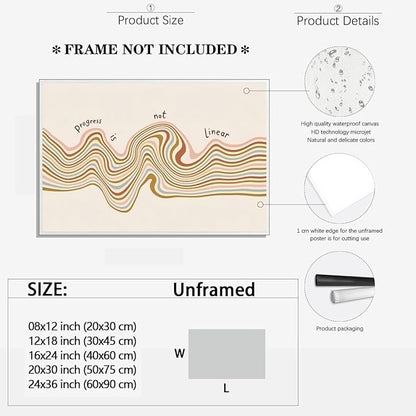 Progress is Not Linear Motivational Canvas Wall Art Print Mental Health Quote Inspirational Art Poster Therapy Psychologist Home Office Affirmation Wall Decor Minimalist Picture 8x12inch Unframed