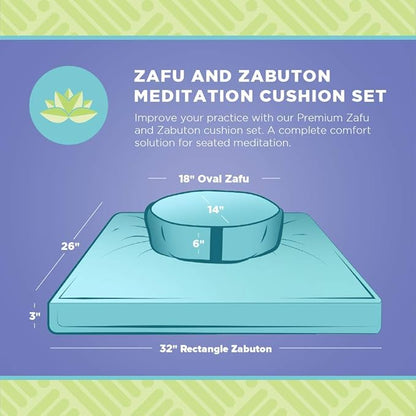 Meditation Cushion Mat Set HEMP - Round Zafu Floor Pillow Organic Buckwheat Pillow + Cotton Filled Zabuton Prayer Pad - Meditation Pillow Yoga Knee Pad - Made in USA - 14" Round, BLACK Hemp