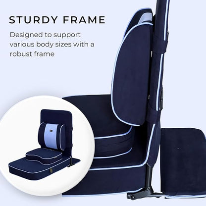 Friends Of Meditation Extra Large Meditation Chair | Floor Chair with Back Support | Yoga Chairs for Adults | Portable Folding Chair | Yoga Chair with Cushion & Meditation Block | Navy Blue | 24x22 in