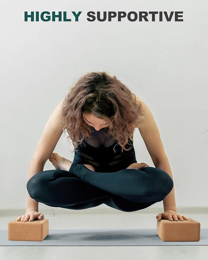 Trideer Cork Yoga Blocks, 2 Pack Natural Cork Blocks, High Density with Non Slip Surface, Eco-Friendly Accessories and Ideal for Yoga, Pilates, Stretching