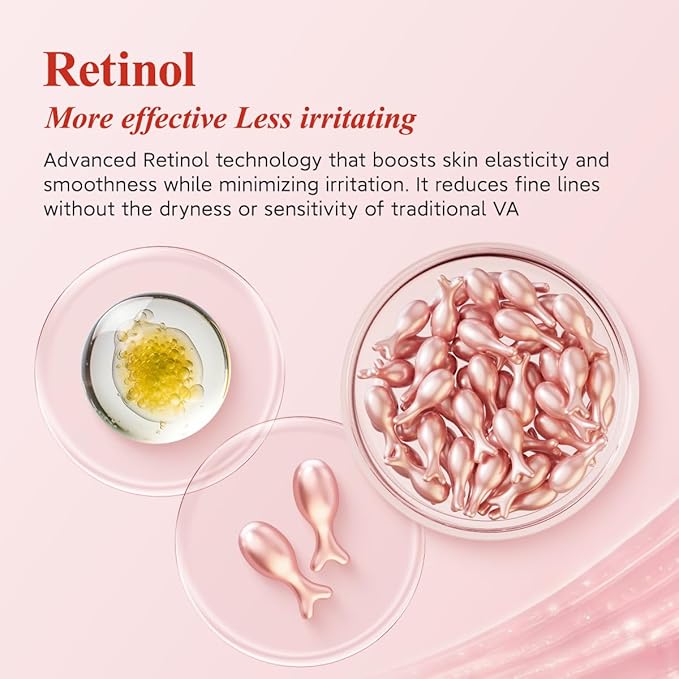 HKH Retinol Serum for Face - Anti Wrinkle Facial Serum with Vitamin C & Vitamin E, Vit A Capsule with Collagen for Women, Reduces Fine Lines, Firming Skin, Moisturise, Travel Friendly (76 Capsules)