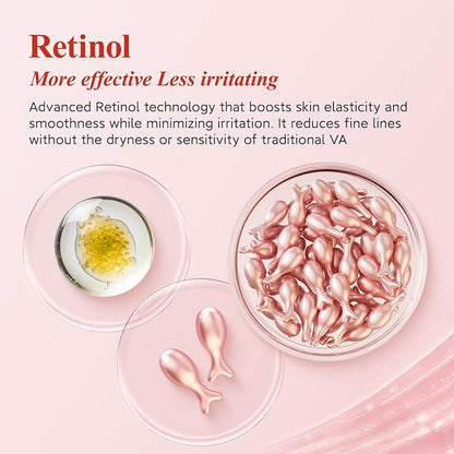 HKH Retinol Serum for Face - Anti Wrinkle Facial Serum with Vitamin C & Vitamin E, Vit A Capsule with Collagen for Women, Reduces Fine Lines, Firming Skin, Moisturise, Travel Friendly (76 Capsules)