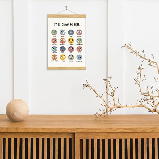 YGSDZY It's Okay To Feel, Boho Classroom Decor, Wood Poster Hanger, Feelings Chart Poster, School Psychology, Mental Health Posters, Classroom Posters, Homeschool Decor