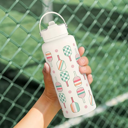 SANDJEST Pickleball Water Bottle 32oz Stainless Steel Insulated Vaccum with Lid, Pickleball Gifts for Pickleball Players, Pickleball Lovers, Women Girls Ladies