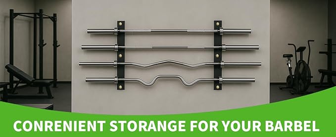 Olympic Wall Mounted Barbell Storage Rack Holder Stand Hanger for Olympic Barbell, Curl bar,Home, Commercial, Garage Gym (4 bars)