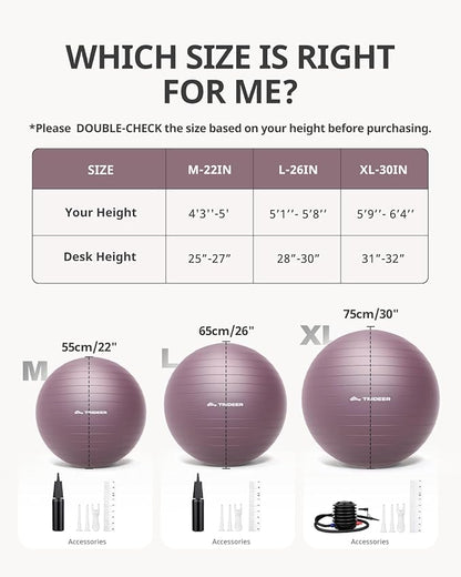 Trideer Exercise Ball Yoga Ball – Office Seating & Balance Ball Chair, Stability Ball for Pilates, Physical Therapy,Core Training & Balance Improvement & Stretching