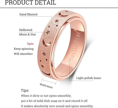 Anxiety Ring for Women Spinner Ring Fidget Ring Fidget Toys Adults Stainless Steel Spinner Rings for Anxiety Fidget Rings for Women Anxiety Fidget Ring Rose Gold Size 8