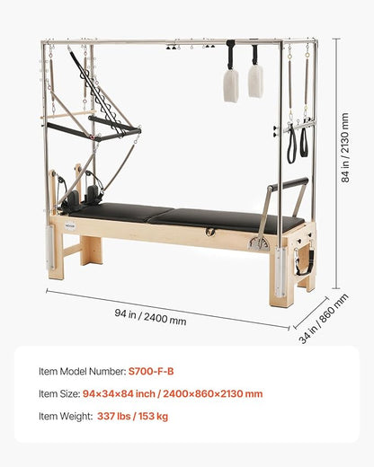 VEVOR Pilates Reformer Machine, Pilates Workout Equipment for Home Gym Studio Use, Pilates Bed with Dual Resistance- Spring & Cord, Reformer Set, Up to 400 LBS