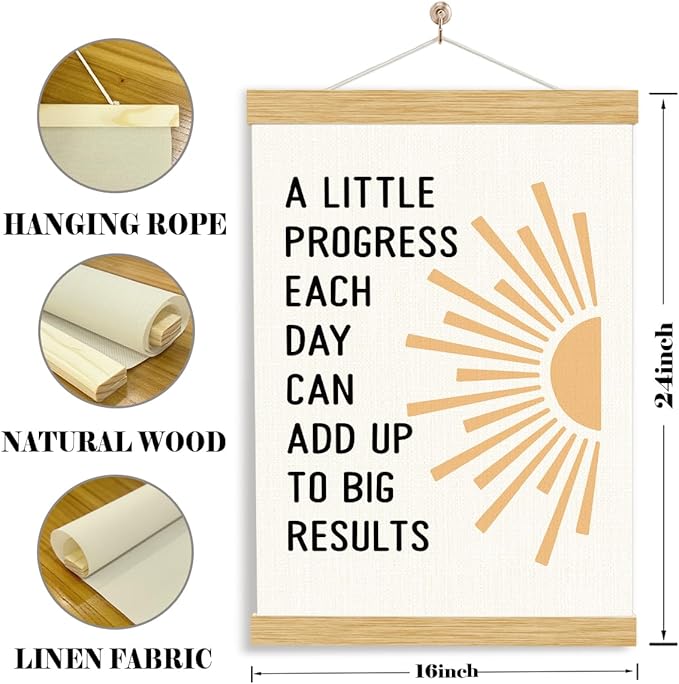 YGSDZY A Little Progress Each Day Can Add Up To Big Results, Therapy Office Decor, Wood Poster Hanger, Mental Health Poster, Mental Health Posters, Motivational Office Decor, School Counselor