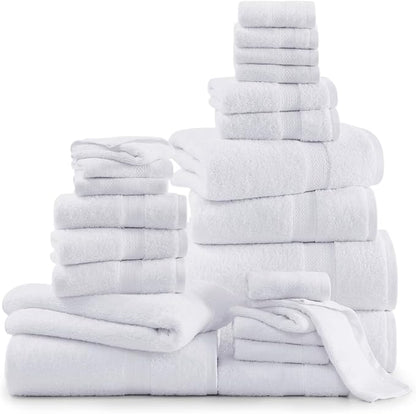 LANE LINEN 100% Luxury Cotton Bathroom Towel Set - 24 Pcs - Fluffy, Super Soft & Absorbent - 2 Bath Sheets, 4 Bath Towels, 6 Hand Towels, 8 Washcloths, 4 Fingertip- Hotel Quality Towel Set - White