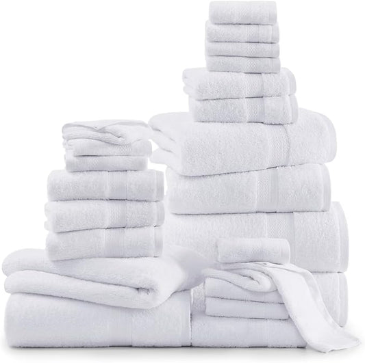 LANE LINEN 100% Luxury Cotton Bathroom Towel Set - 24 Pcs - Fluffy, Super Soft & Absorbent - 2 Bath Sheets, 4 Bath Towels, 6 Hand Towels, 8 Washcloths, 4 Fingertip- Hotel Quality Towel Set - White
