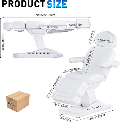 Full Electrical Aesthetic Chair with Lights for Clients, 3-Motors 200W Adjustable Tattoo Facial Beauty Bed with Remote Control, Capacity 550LBS for Podiatry Office Aesthetician Services (White)