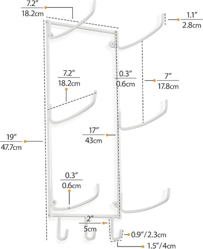 Wallniture Guru Yoga Mat Holder Wall Mount with 3 Hooks for Hanging Yoga Strap, Resistance Bands, 5-Sectional Metal