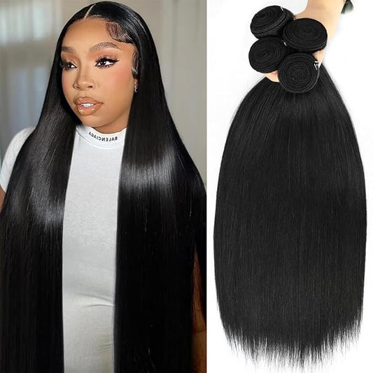 Human Hair Straight 4 Bundles 22 24 26 28 Inch 12A 100% Unprocesed Brazilian Bundles Human Hair Straight Hair 4 Bundles Deal Natural Black