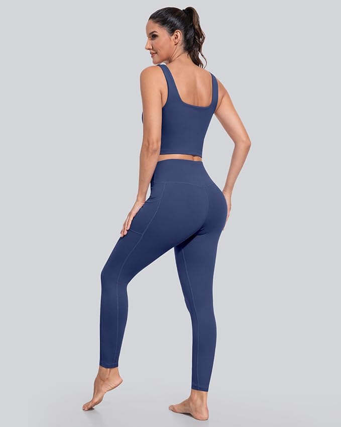 CHRLEISURE Leggings with Pockets for Women, High Waisted Tummy Control Workout Yoga Pants