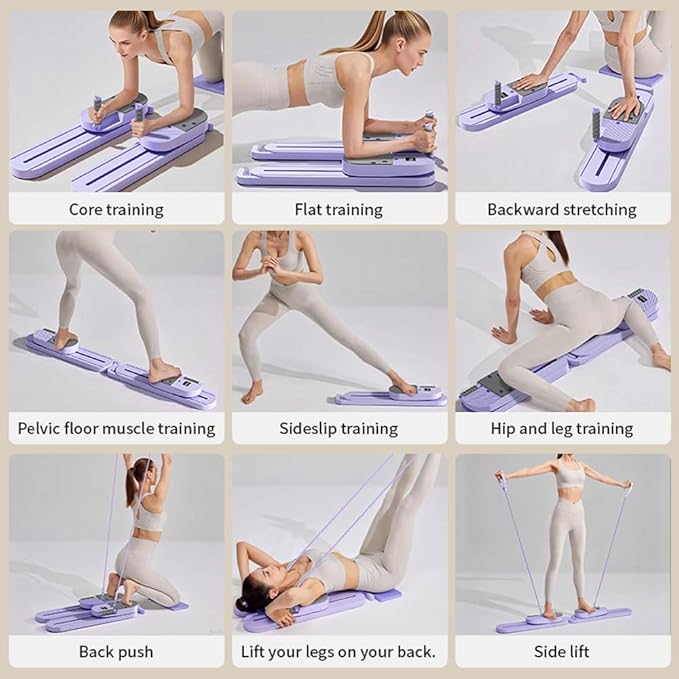 Pilates Board - Pilates Reformer Set, Pilates Board for Home Workout, 6 in 1 Pilates Sliding Board for Women(Purple)