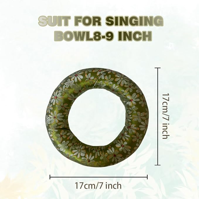 Singing Bowl Cushion for Tibetan Singing Bowls, Handmade Silk Brocade Round Cushion Pillow for Sound Healing and Crystal Sound Bowls Accessories(Green,6.7 Inch)
