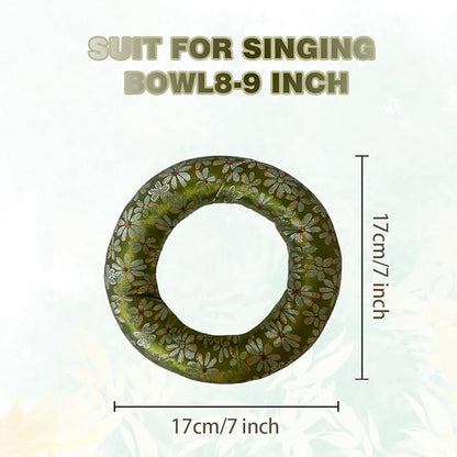 Singing Bowl Cushion for Tibetan Singing Bowls, Handmade Silk Brocade Round Cushion Pillow for Sound Healing and Crystal Sound Bowls Accessories(Green,6.7 Inch)