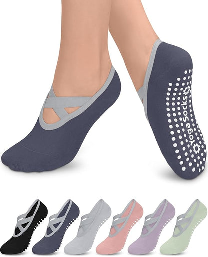 3/6 Pairs Grip Pilates Socks for Women, Non-slip Yoga Athletic Socks for Barre Ballet Barefoot Workout Hospital