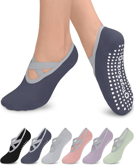 3/6 Pairs Grip Pilates Socks for Women, Non-slip Yoga Athletic Socks for Barre Ballet Barefoot Workout Hospital