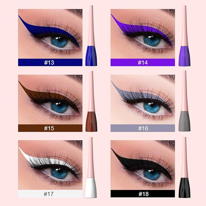 evpct 6Pcs Dark Blue Violet Maroon Grey White Black Liquid Eyeliner Set Waterproof Eye Liners for Women, Eyes Wing Colored Eyeliner delineador de ojos a prueba de agua contra el agua blanco para ojos