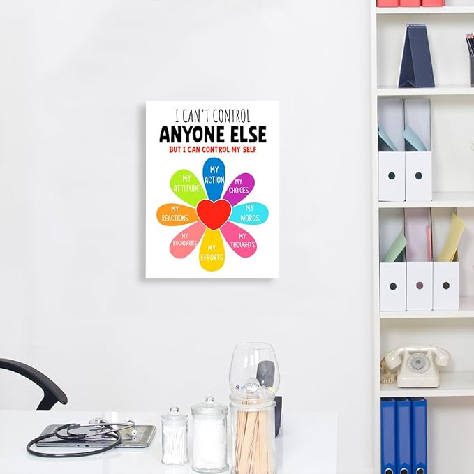 YEOION Mental Health Wall Decor,I Can't Control Anyone Else Wall Art Canvas Frame Print for Mental Health Therapy Office School Counselor Calming Corner Wall Decor