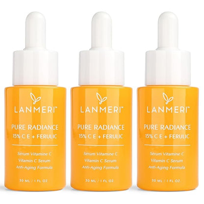 Vitamin C Face Serum 3pack- CE Ferulic Facial Serum with 15% Pure L-Ascorbic Acid, Ferulic Acid, Vitamin E, & Hyaluronic Acid - Anti Aging, Anti Wrinkle Skin Brightening Dark Spot Corrector
