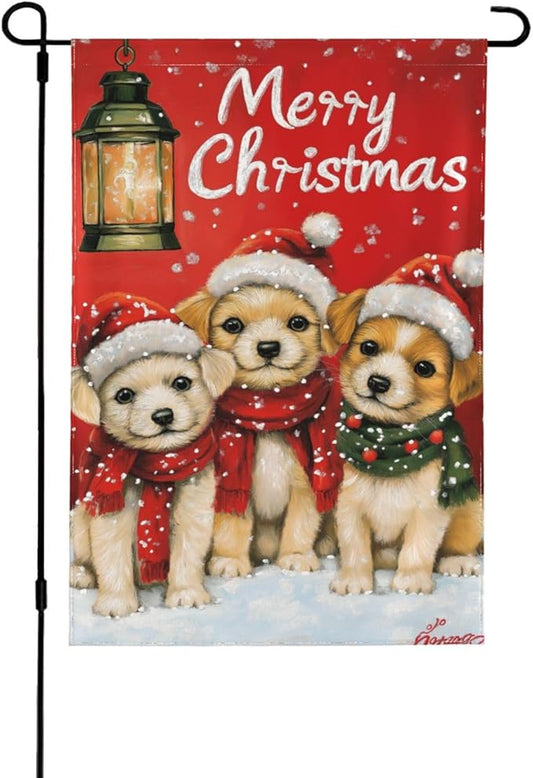 Christmas Dogs Garden Flag 12x18 In Double Sided Yard Flags Lawn Sign Decor No Flagstand