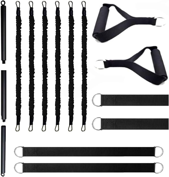 Resistance Band Bar Set, 3 Section for Working Out, Portable Home Gym Exercise Equipment for Men and Women with Handles Foot and Fix Straps